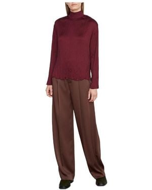 Vince Rib High Neckline Broken Satin Long-Sleeved Blouse - Red
