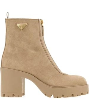 Prada Stride Flow Platform Ankle Boots - Natural