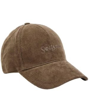 Saint Laurent Logo-Embroidered Corduroy Cap - Brown