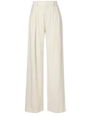Ralph Lauren Striped High-Rise Wool Wide-Leg Trousers - White