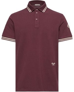 Moncler Striped Trim Cotton Piquet Polo Shirt - Red