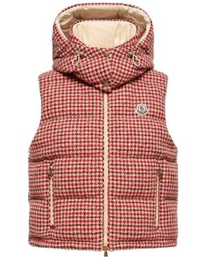 Moncler Niverolle Houndstooth Wool Blend Down Vest - Red