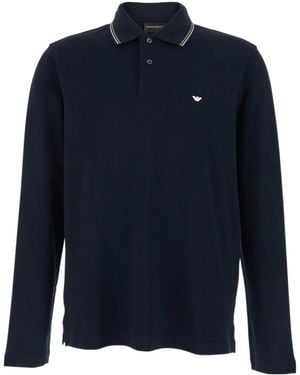 Emporio Armani Logo Long-Sleeve Polo Shirt - Blue