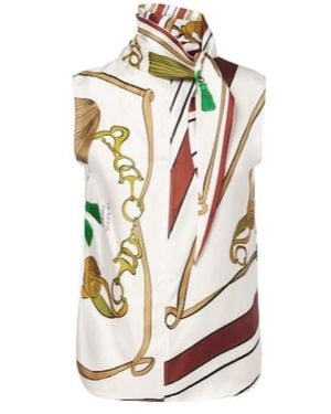 Dorothee Schumacher Cosmic Funghi Printed Tie-Neck Silk Twill Top - White