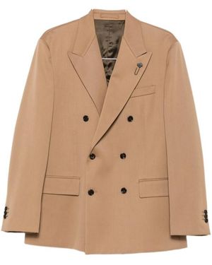 Lardini Double-Breasted Peak-Lapel Blazer - Natural