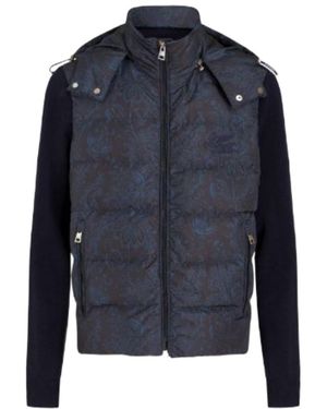 Etro Paisley-Printed Zipped Padded Hooded Jacket - Blue