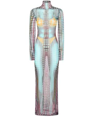 Jean Paul Gaultier Body Printed High-Neck Maxi Dress - Blue