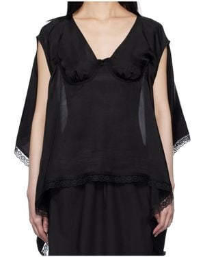 Pushbutton V-Neck Top - Black
