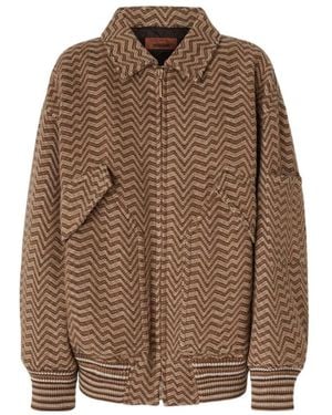 Missoni Irregular Chevron Patterned Bomber Jacket - Brown