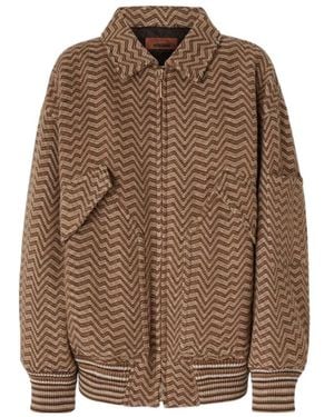 Missoni Irregular Chevron Patterned Bomber Jacket - Brown