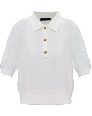 Balmain Knitted 3-Button Polo Shirt - White