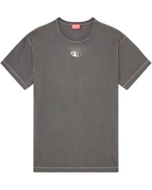 DIESEL Oval-D Cotton T-Shirt - Gray