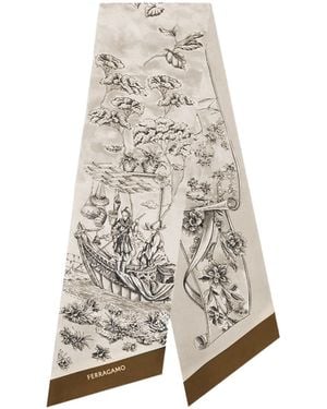 Ferragamo Printed Silk Scarf - White