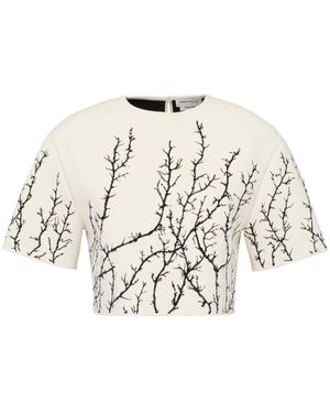 McQueen Thorn Branch Motif Cropped Top - White