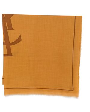 Saint Laurent Logo-Print Frayed Scarf - Orange