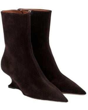 Paris Texas Chunky Heel Suede Ankle Boots - Black