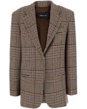 FEDERICA TOSI Oversized Check Single-Breasted Blazer - Brown