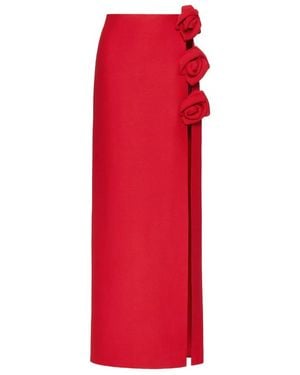 Valentino Floral-Appliqué Maxi Skirt - Red