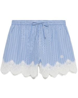 Jonathan Simkhai Emmie Lace-Trim Striped-Pattern Shorts - Blue