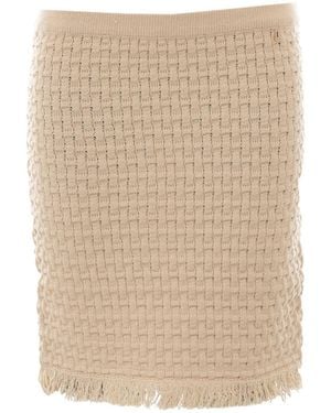 Liu Jo Fringed Knitted Skirt - Natural