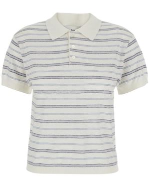 DUNST Striped Short-Sleeve Polo Shirt - White
