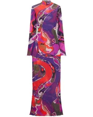 PUCCI Printed Tulle Maxi Dress - Red