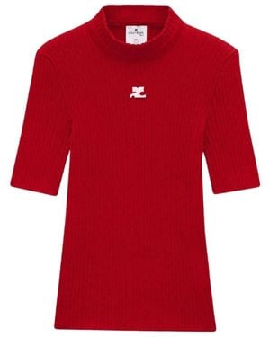 Courreges Courrèges Reedition Ribbed High Neck Knitted Top - Red