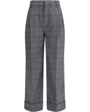 Brunello Cucinelli Houndstooth Detailed Pleated Trousers - Grey