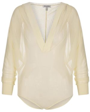 Alaïa Alaïa Fine Knitted Hooded Bodysuit - White