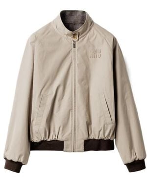 Miu Miu Reversible Houndstooth Check And Panama Cotton Blouson Jacket - Natural