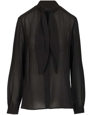 Tory Burch Georgette Bow Blouse - Black