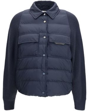 Brunello Cucinelli Buttoned Panelled Jacket - Blue
