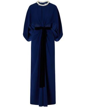 Jonathan Simkhai Cape-Effect Bead-Embellished Gathered Velvet-Trimmed Crepe Gown - Blue