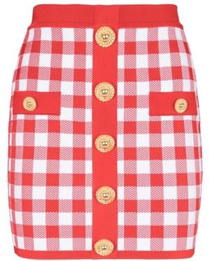 Balmain Vichy Buttoned Mini Skirt - Red