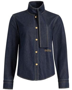 Patou Scarf-Collar Denim Shirt - Blue