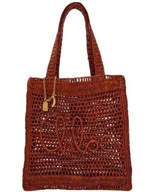 Chloé Summer Banana Logo Raffia Tote - Red
