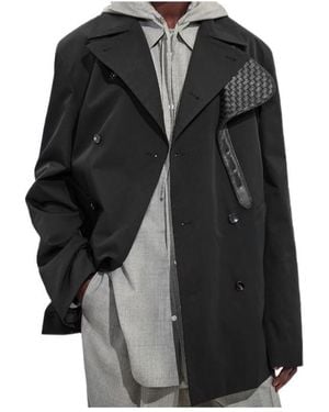 Bottega Veneta Woven-Detail Double-Breasted Coat - Black