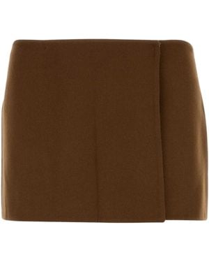 Miu Miu Prince Of Wales Wool Midi Skirt - Brown