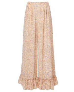 Chloé Floral Ruffled Silk Wide-Leg Pants - Natural