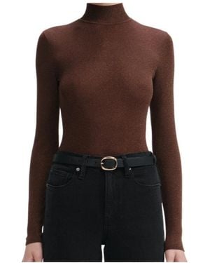 Self-Portrait Metallic Knitted Top - Brown