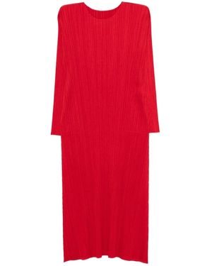 Pleats Please Issey Miyake Long-Sleeve Midi Dress - Red