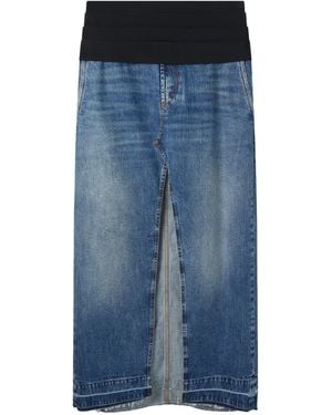 Stella McCartney Front-Slit Frayed-Edge Denim Maxi Skirt - Blue