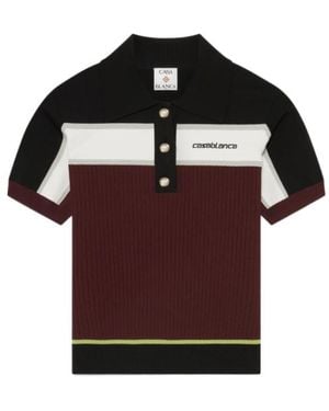 CASABLANCA Ribbed Stripe Knitted Polo Top - Red