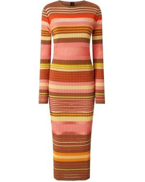 Pinko Striped Knitted Midi Dress - Orange