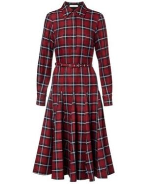 Emilia Wickstead Marione Belted Tartan Wool-Blend Midi Dress - Red