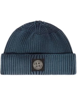 Stone Island Beanie With Compass Logo Patch - Blue