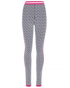 Balmain Knit Leggings With Monogram - Blue