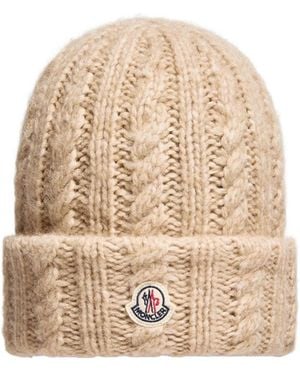 Moncler Cable Knit Wool Blend Beanie - Natural