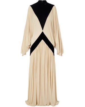 Zimmermann Pleated Panelled Velvet-Trimmed Jersey Maxi Dress - Natural