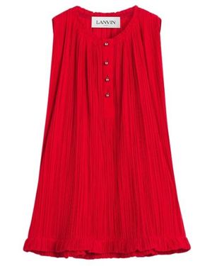 Lanvin Crewneck Pleated Top - Red